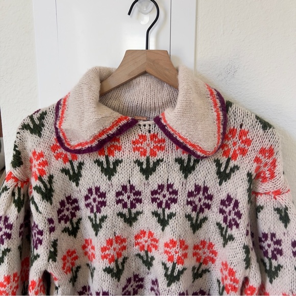 NWT Free People Frills Softspun Sweater in Oatmeal Tulip Combo - Picture 5 of 7